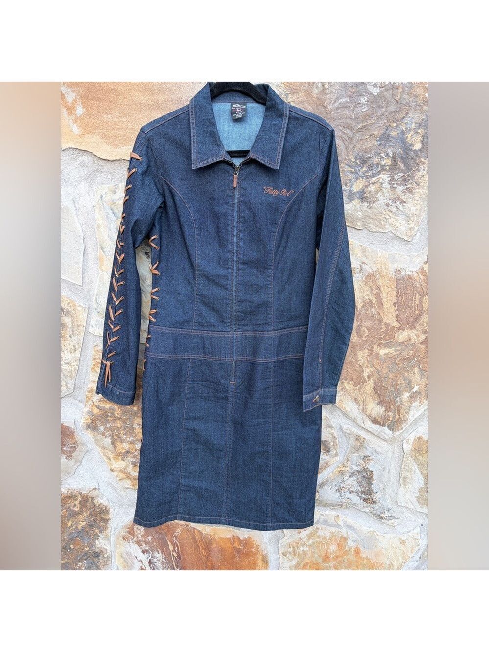 Vintage Y2K 90s FuBu The Collection Denim Jean Midi Dress W11/12 Western Rodeo